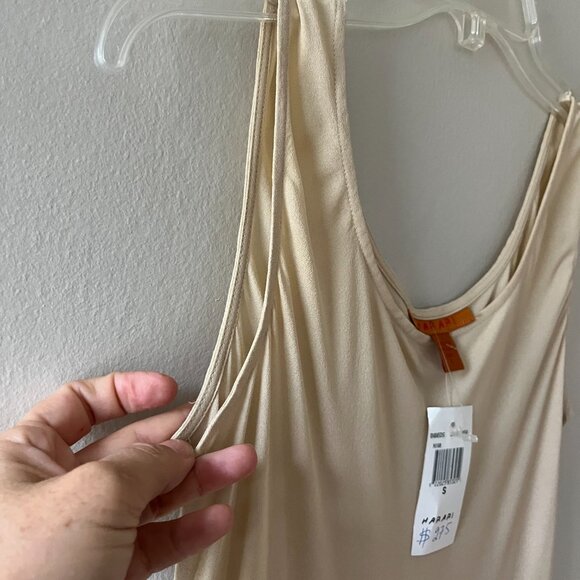Silk Sz S Maxi Tank Silk Dress Sleeveless Scoop Neck Long Dress Beige - Picture 4 of 5